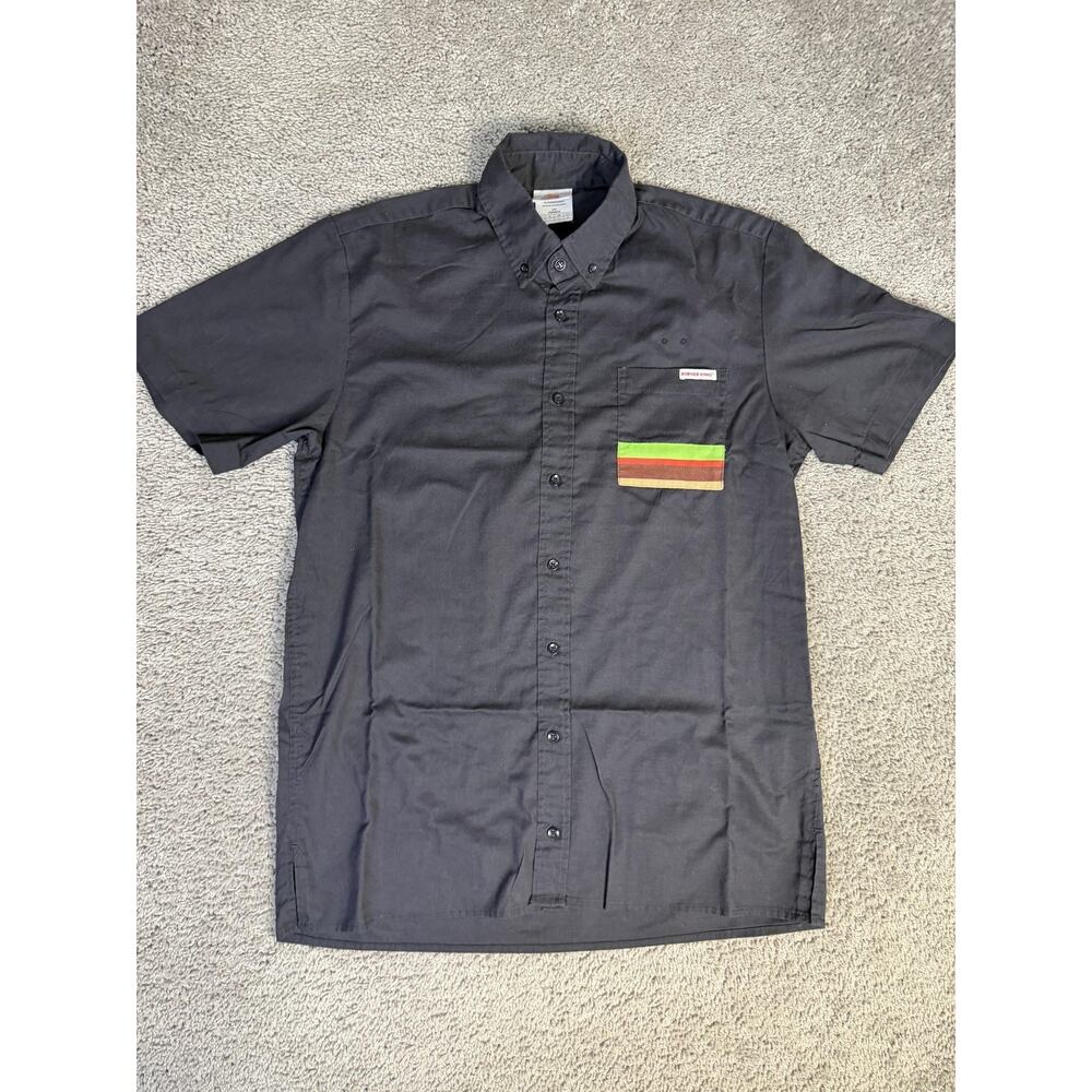 Burger King Shirt Mens M Black Manager Employee Short Sleeve Workwear Button Up